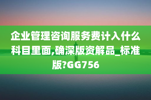 企业管理咨询服务费计入什么科目里面,确深版资解品_标准版?GG756