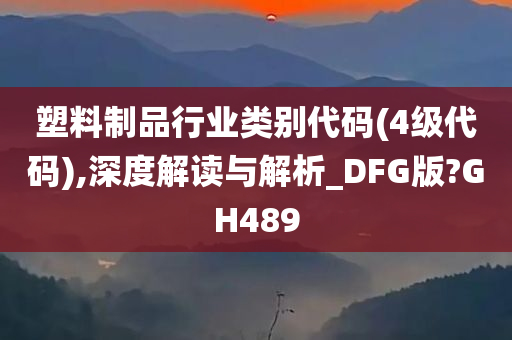 塑料制品行业类别代码(4级代码),深度解读与解析_DFG版?GH489