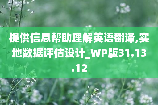 提供信息帮助理解英语翻译,实地数据评估设计_WP版31.13.12